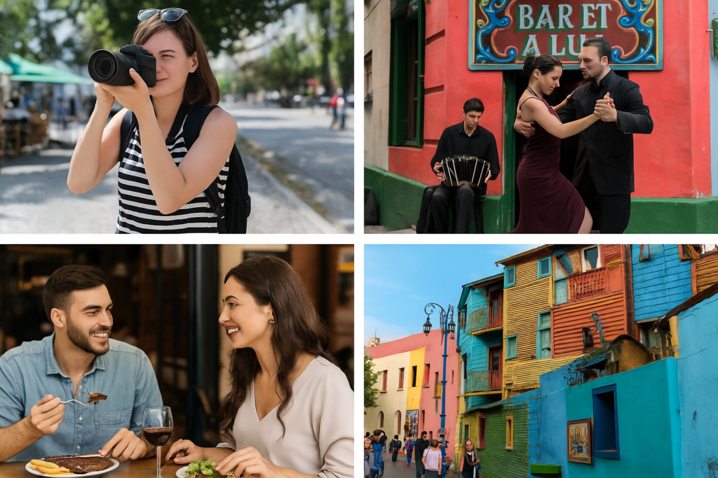 Turistas disfrutando de la comida, el tango y los paisajes de Buenos Aires