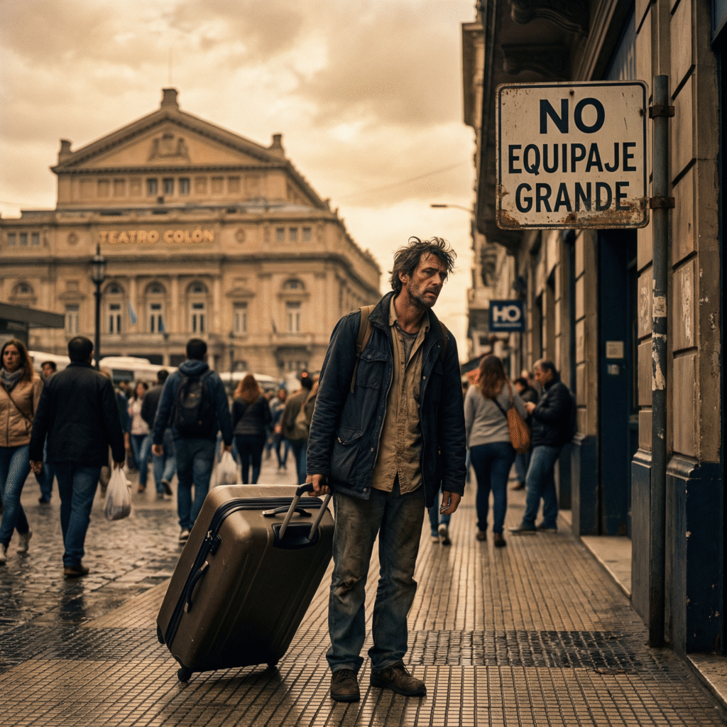 Un señor que cometió el error de no guardar su equipaje grande.