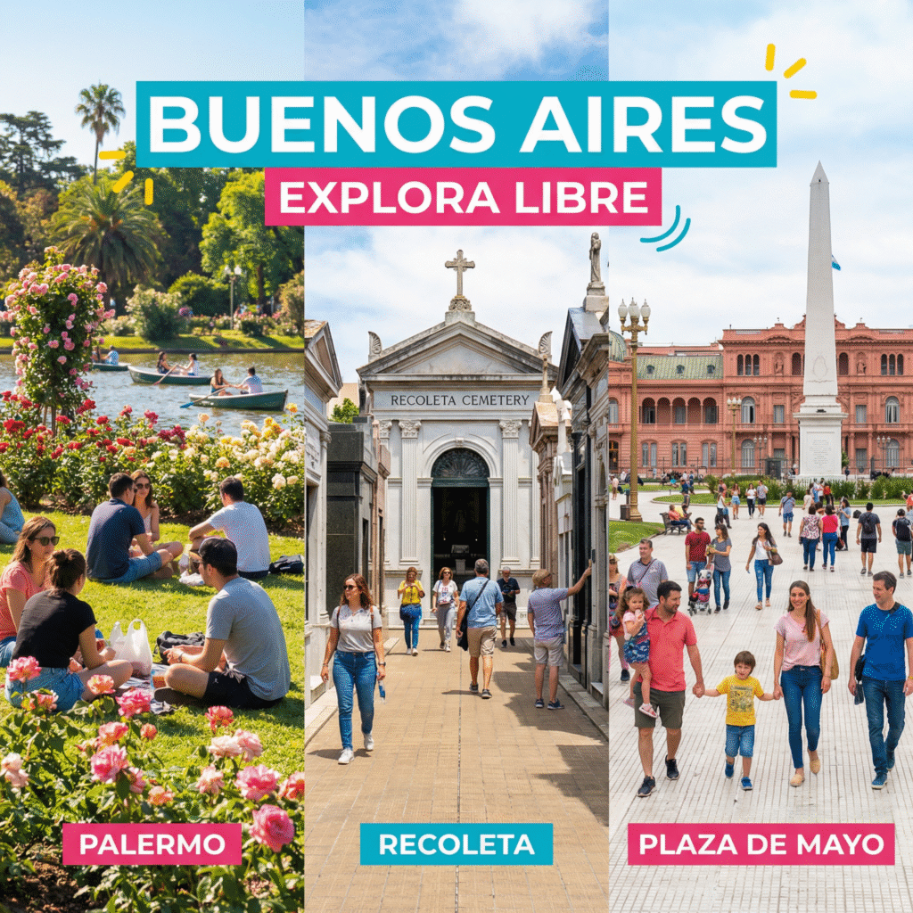 Imagen que muestra Palermo, Recoleta y la Plaza de Mayo.